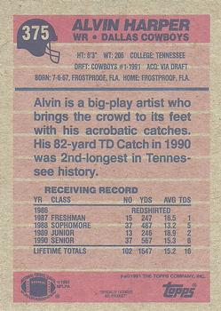 1991 Topps #375 Alvin Harper Back