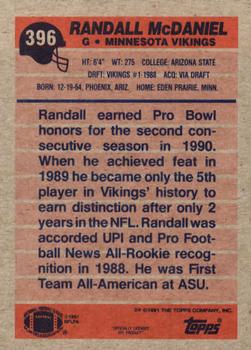 1991 Topps #396 Randall McDaniel Back