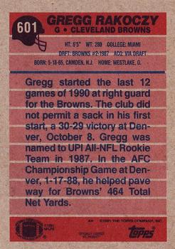 1991 Topps #601 Gregg Rakoczy Back