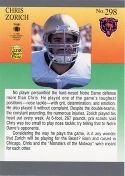 1991 Ultra #298 Chris Zorich Back