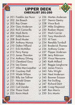 1991 Upper Deck #300 Checklist: 201-300 Front