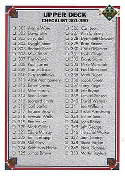 1991 Upper Deck #400 Checklist: 301-400 Front