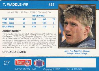 1992 Action Packed #27 Tom Waddle Back