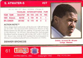 1992 Action Packed #61 Steve Atwater Back