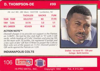 1992 Action Packed #106 Donnell Thompson Back