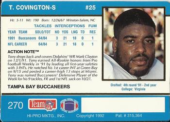 1992 Action Packed #270 Tony Covington Back
