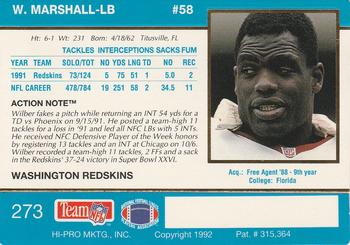 1992 Action Packed #273 Wilber Marshall Back