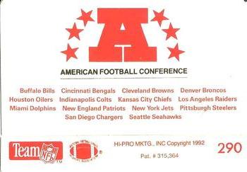 1992 Action Packed #290 AFC Logo Back