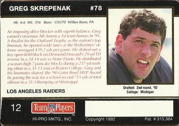 1992 Action Packed Rookie/Update #12 Greg Skrepenak Back