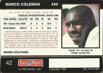 1992 Action Packed Rookie/Update #42 Marco Coleman Back