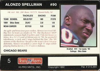 1992 Action Packed Rookie/Update #5 Alonzo Spellman Back
