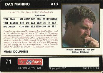 1992 Action Packed Rookie/Update #71 Dan Marino Back