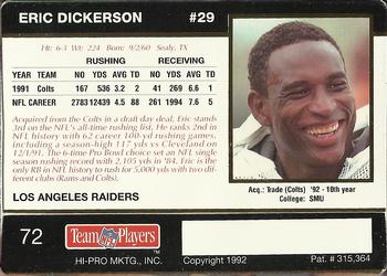 1992 Action Packed Rookie/Update #72 Eric Dickerson Back