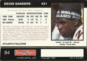 1992 Action Packed Rookie/Update #84 Deion Sanders Back
