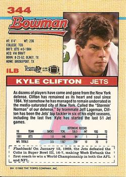 1992 Bowman #344 Kyle Clifton Back