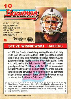 1992 Bowman #10 Steve Wisniewski Back