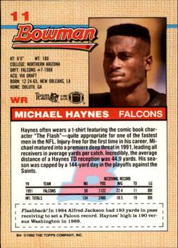 1992 Bowman #11 Michael Haynes Back