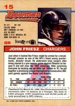 1992 Bowman #15 John Friesz Back