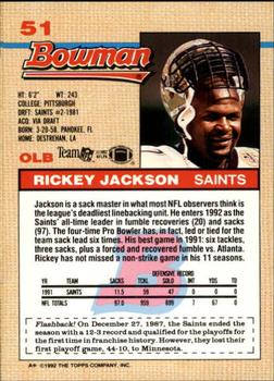 1992 Bowman #51 Rickey Jackson Back