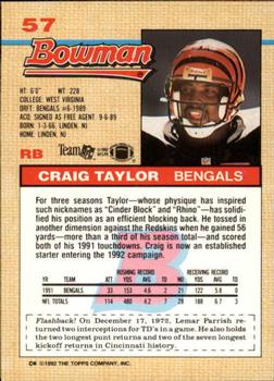 1992 Bowman #57 Craig Taylor Back