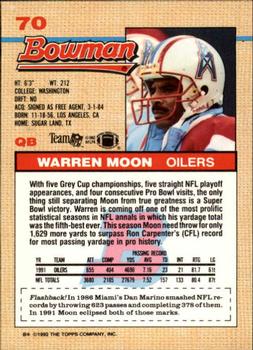 1992 Bowman #70 Warren Moon Back