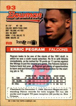 1992 Bowman #93 Erric Pegram Back