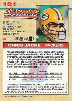 1992 Bowman #121 Chris Jacke Back