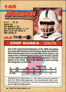 1992 Bowman #148 Chip Banks Back