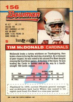 1992 Bowman #156 Tim McDonald Back