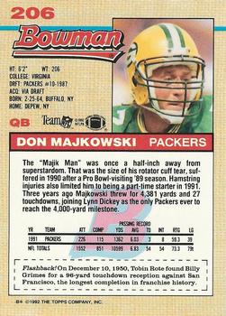 1992 Bowman #206 Don Majkowski Back