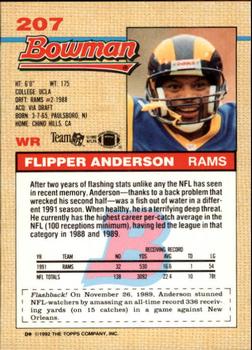 1992 Bowman #207 Flipper Anderson Back