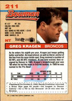 1992 Bowman #211 Greg Kragen Back