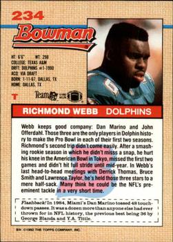 1992 Bowman #234 Richmond Webb Back