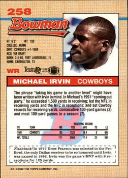 1992 Bowman #258 Michael Irvin Back