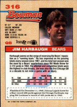 1992 Bowman #316 Jim Harbaugh Back
