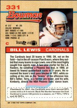 1992 Bowman #331 Bill Lewis Back