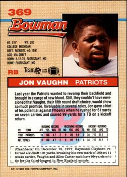 1992 Bowman #369 Jon Vaughn Back
