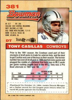 1992 Bowman #381 Tony Casillas Back