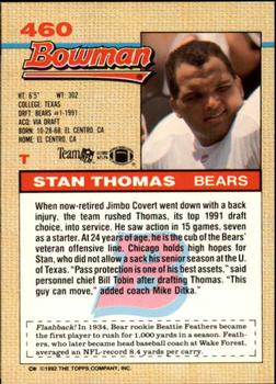 1992 Bowman #460 Stan Thomas Back