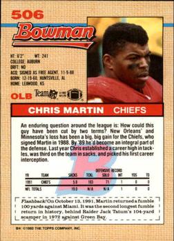 1992 Bowman #506 Chris Martin Back