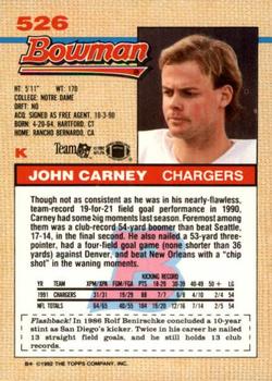 1992 Bowman #526 John Carney Back
