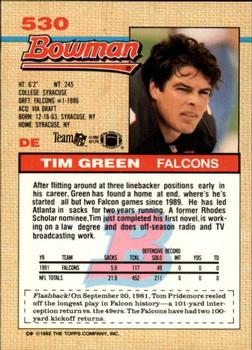 1992 Bowman #530 Tim Green Back