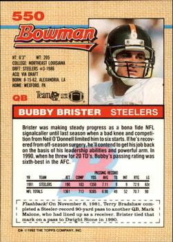 1992 Bowman #550 Bubby Brister Back