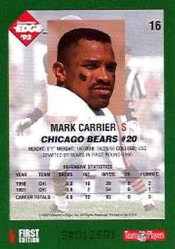 1992 Collector's Edge #16 Mark Carrier Back