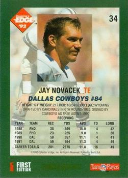 1992 Collector's Edge #34 Jay Novacek Back