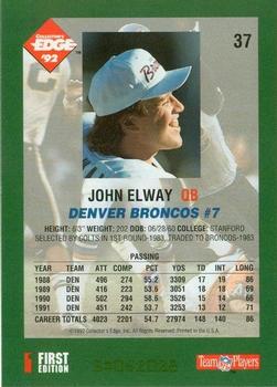 1992 Collector's Edge #37 John Elway Back