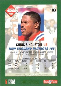 1992 Collector's Edge #103 Chris Singleton Back