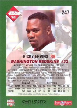 1992 Collector's Edge #247 Ricky Ervins Back