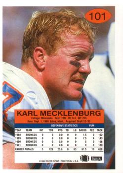 1992 Fleer #101 Karl Mecklenburg Back