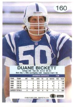 1992 Fleer #160 Duane Bickett Back